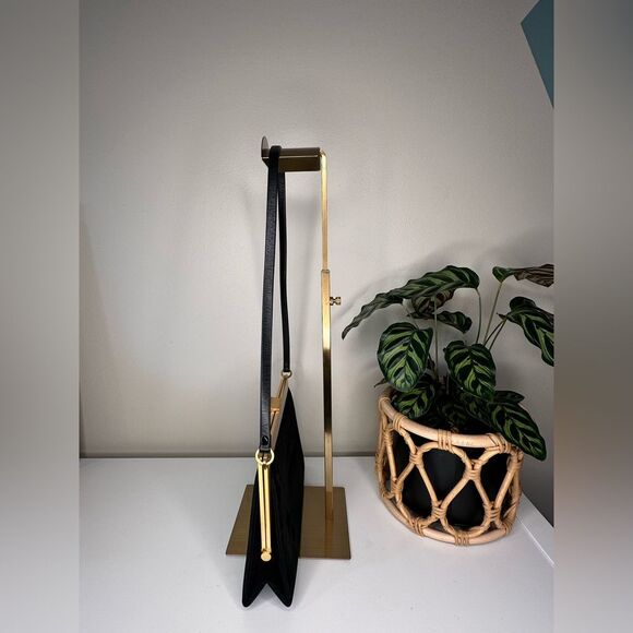 Vintage Charles Jourdan Black Suede Frame Bag Gold Hardware Clutch Leather Strap - Picture 3 of 10